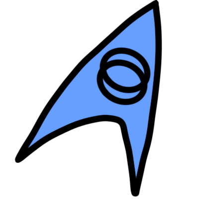 The Star Trek Starfleet sciences logo in blue.
